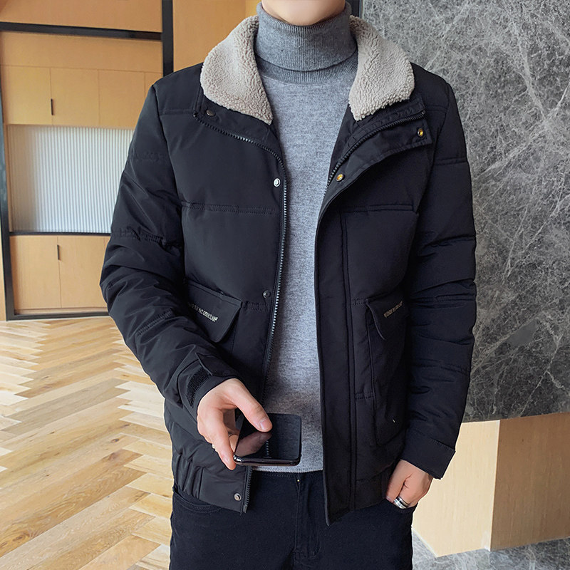 冬季男士外套毛领棉衣修身潮流保暖休闲棉服翻领短款棉袄828-P70,男装棉衣,星座1403B