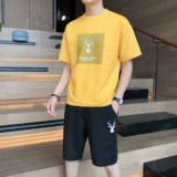 2023新款夏季男士冰丝薄款短袖运动休闲套装青年2108-P25，男装休闲套装，星座1403B