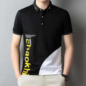 polo衫夏季新款高品质男士翻领T恤商务休闲短袖拼接印花T126-P32图片
