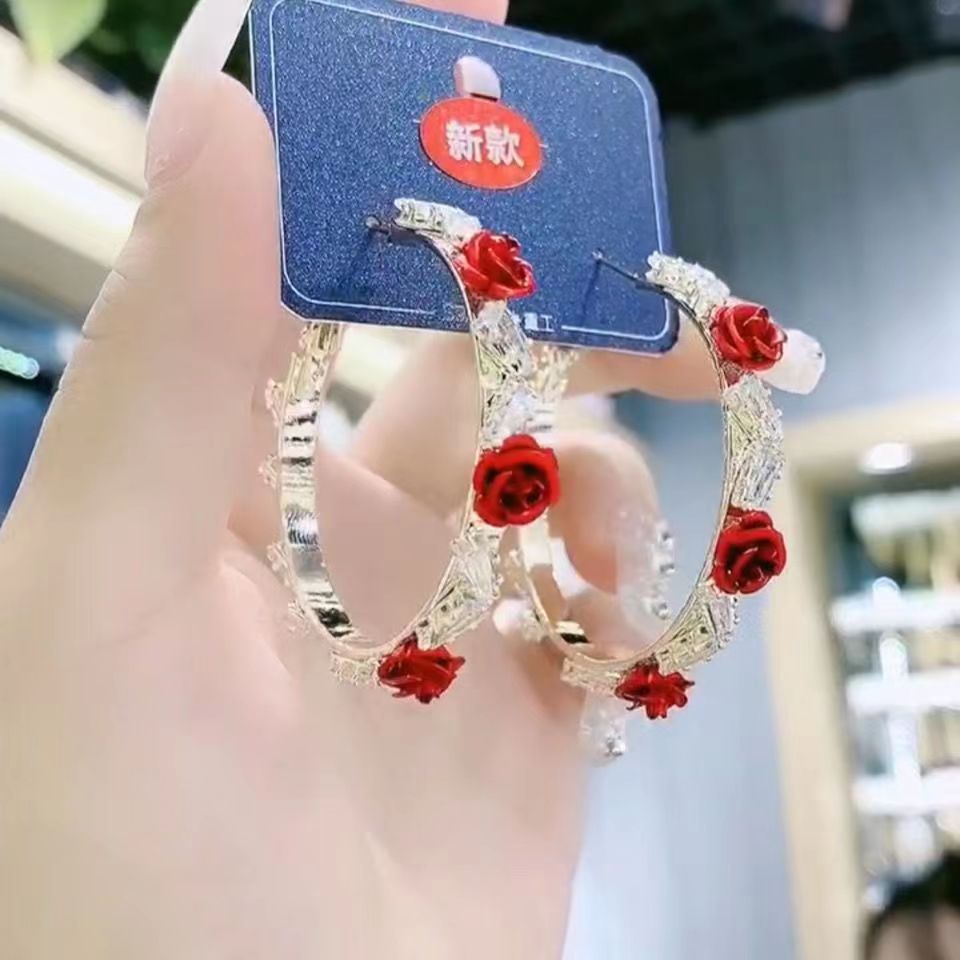 思慕琦气质合金女水钻花朵耳环