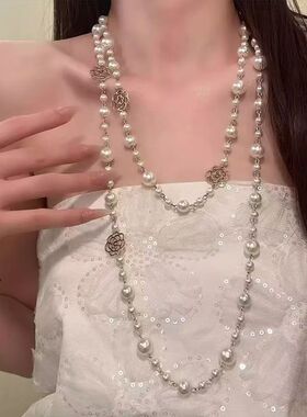 法式小香风镂空山茶花珍珠项链