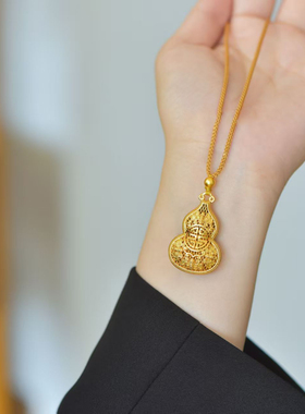 新中式仿金镂空扁葫芦毛衣链女