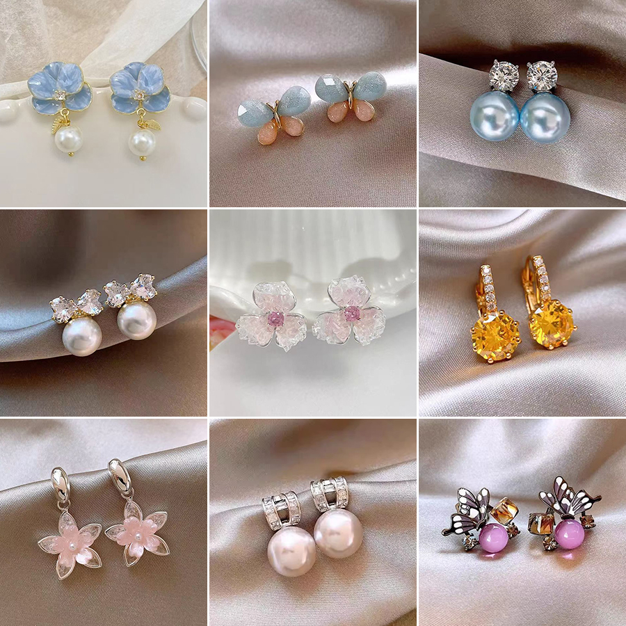 思慕琦气质合金女水钻花卉耳环