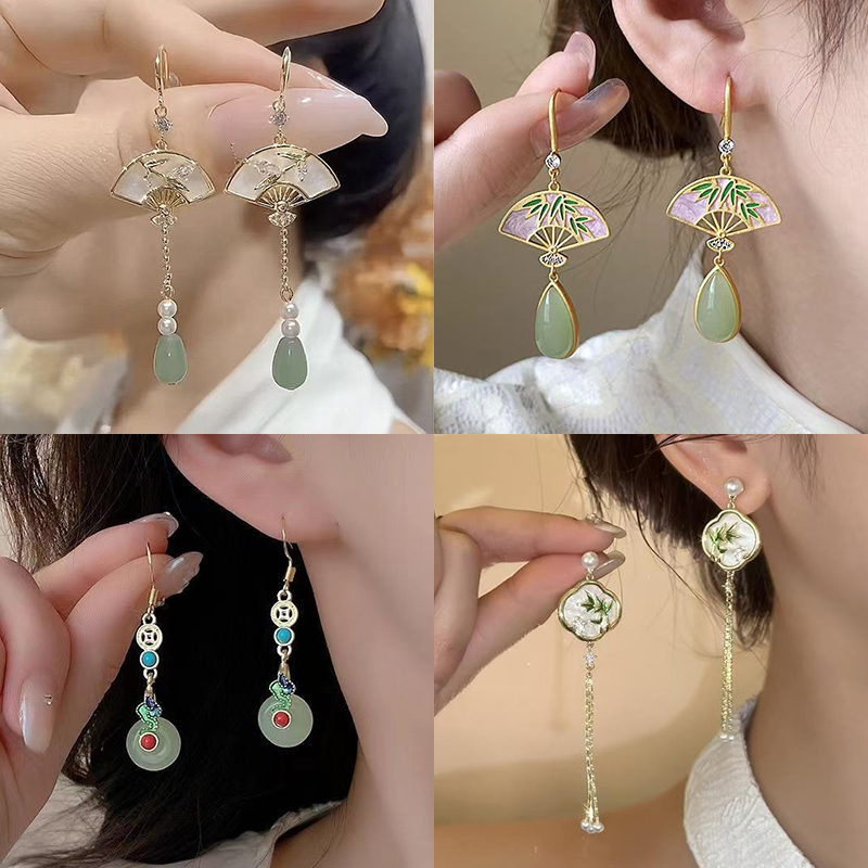 思慕琦气质合金女电镀扇子耳环