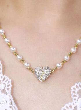 思慕琦铜仿珍珠圆珠链女爱心项链