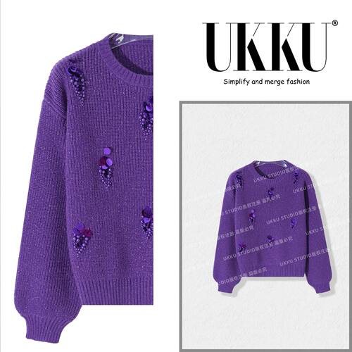 【UKKU STUDIO】秋冬设计感重工钉珠百搭简约时尚套头毛衣315752