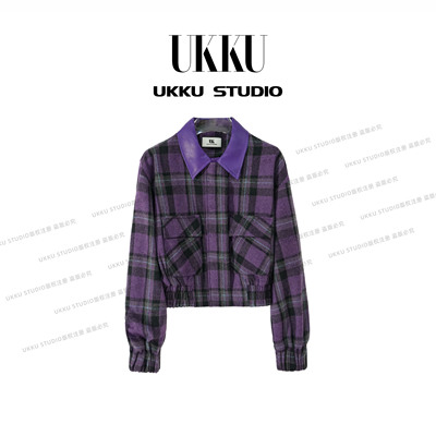 格纹拼色夹克外套小格纹休闲