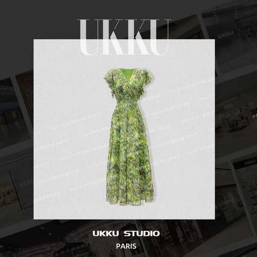 145【UKKU STUDIO】【绿野仙踪】夏季绿色显瘦连衣裙设计感916861