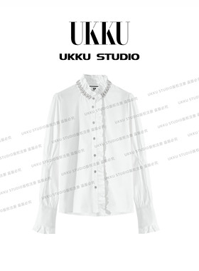 【UKKU STUDIO】秋季长袖法式白色棉质衬衫气质百搭蕾丝615192