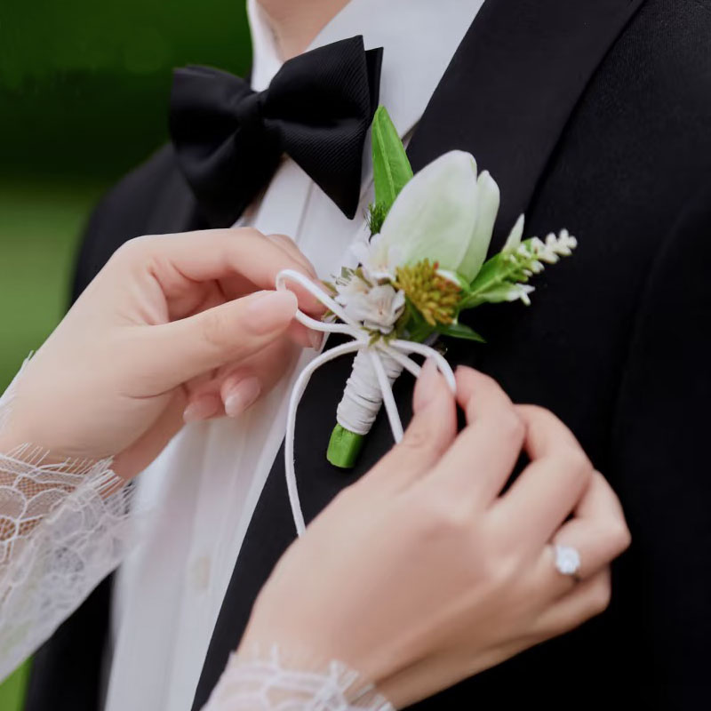 韩式郁金香仿真花胸花系列婚礼胸花伴郎伴娘新郎新娘森系白绿胸针