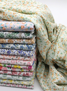 夏季小碎花雪纺面料不透连衣裙法式泡泡荷叶衬衫半身长裙童装布料