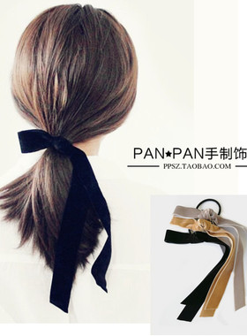 日本reefur梨花发饰黑丝绒蝴蝶结长飘带发圈手工日韩打结发绳头绳