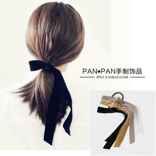 日本reefur梨花发饰黑丝绒蝴蝶结长飘带发圈手工日韩打结发绳头绳