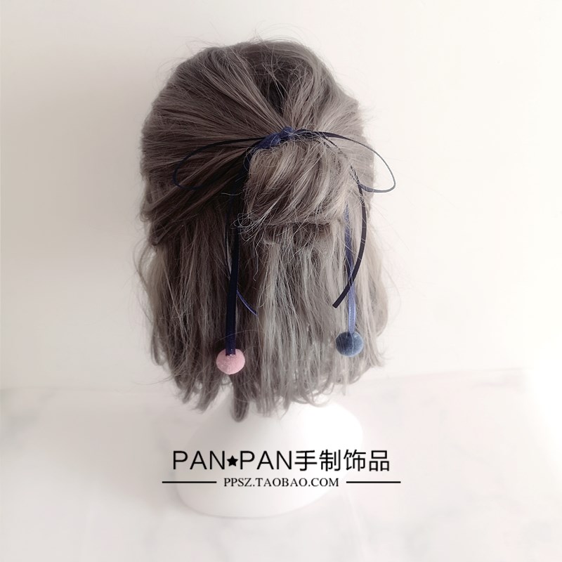 日系少女心发绳蝴蝶结飘带头饰秋冬可爱毛球超仙汉服复古头绳流苏
