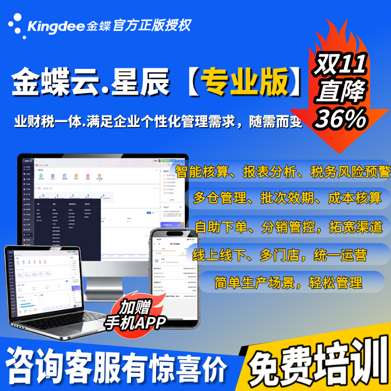 【专业版】金蝶云星辰ERP系统财务做账进销存软件生产委外加工