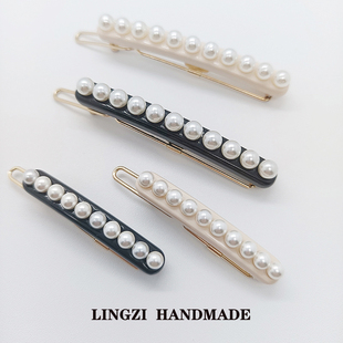 明星巴黎简约高级感雪豆边夹刘海夹发饰黑色米色经典款高级感