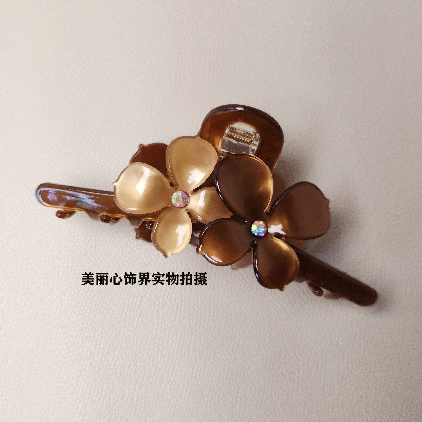 12CM超大号醋酸花朵发夹后脑勺镶钻鲨鱼夹百搭高级感盘发夹子