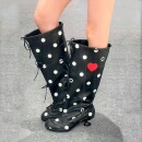 靴 小众高筒时装 小高跟波点蝴蝶结绑带芭蕾长靴女2026春夏新款 时尚