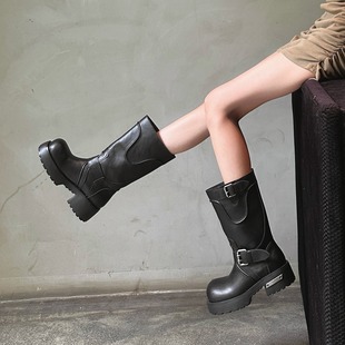 巴家复古皮带扣毒液短靴2025秋冬新款 厚底增高马丁靴朋克风机车靴