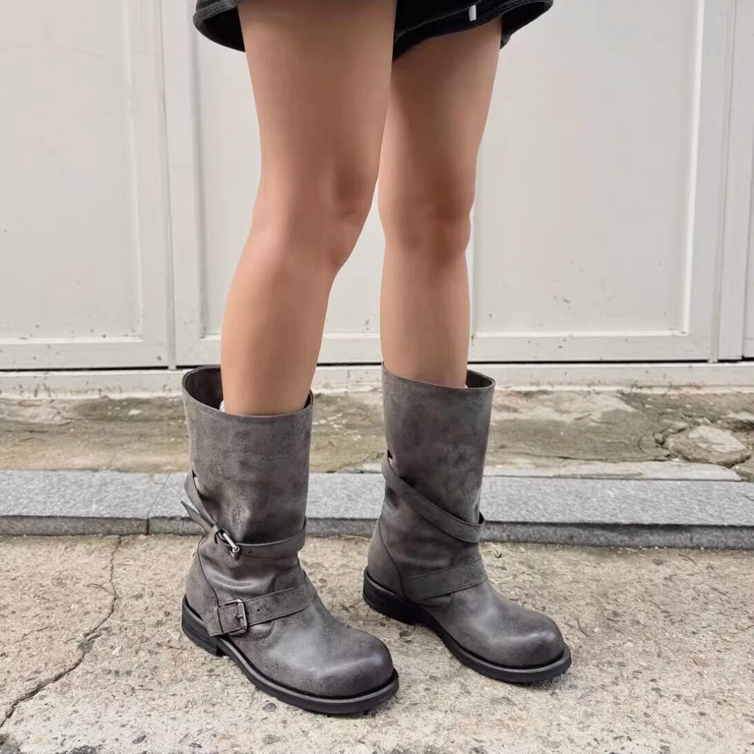 小众皮带扣短靴复古百搭骑士靴女