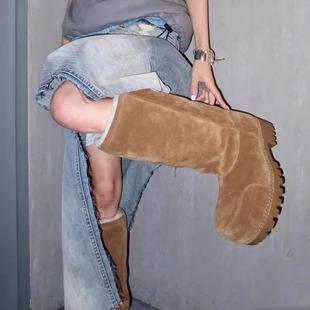 加绒保暖大头靴皮毛一体雪地靴2025秋冬季新款厚底防滑套筒棉鞋女