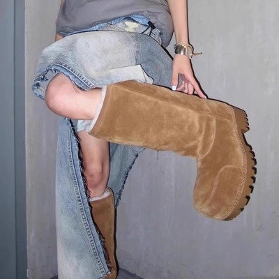 加绒保暖大头靴皮毛一体雪地靴女