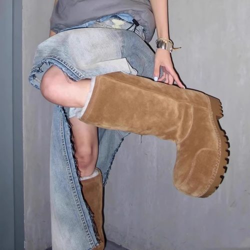 加绒保暖大头靴皮毛一体雪地靴女