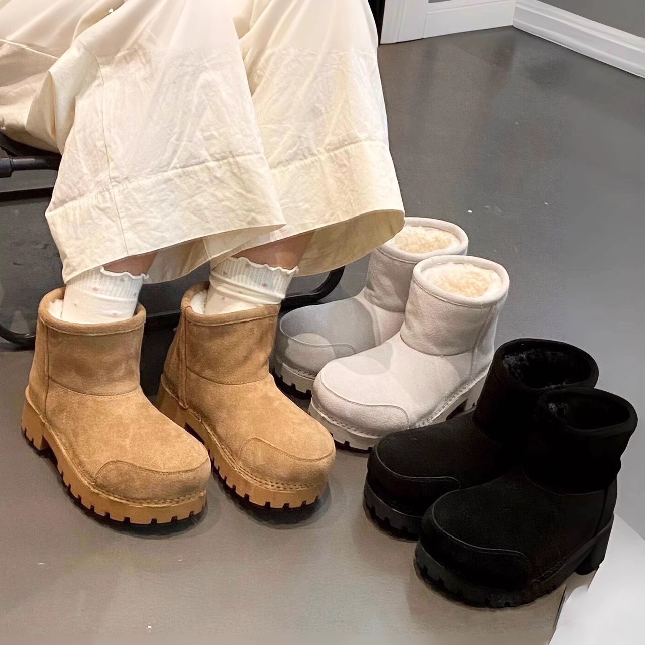 加绒保暖大头靴皮毛一体雪地靴女