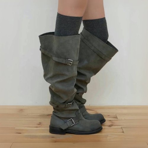 韩版小众设计大筒围堆堆过膝长靴