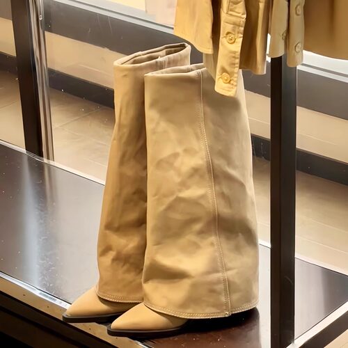 小众设计复古粗跟显瘦尖头裤管靴