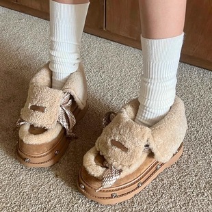 复古翻毛两穿加绒保暖雪地靴2025冬季新款防滑皮毛一体厚底短靴女