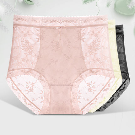蕾丝性感内裤女7a抗菌纯棉裆高腰收腹提臀大码无痕冰丝三角裤252