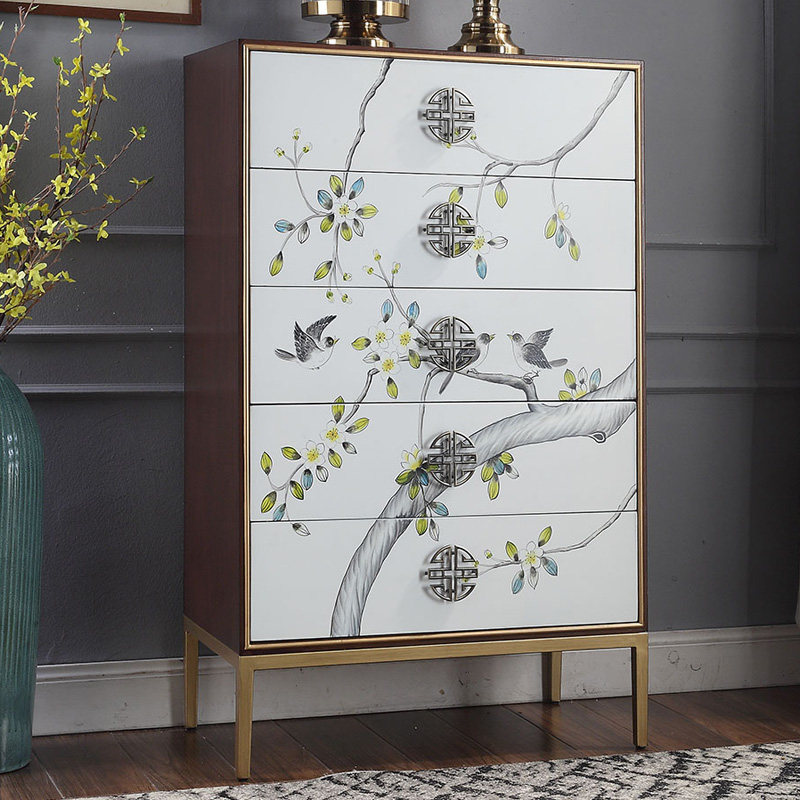 新中式五斗柜简约现代卧室收纳柜彩绘美式实木斗橱客厅轻奢抽屉柜