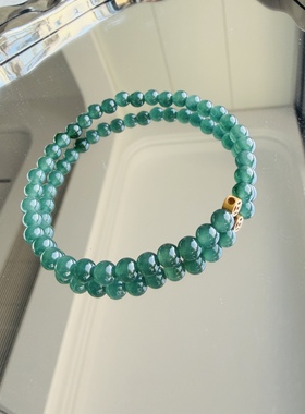 A货危料精致翡翠冰晴绿圆珠手链珠卡5mm冰糯种水好