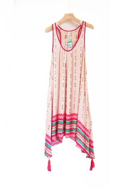 出口春夏欧美原单新款波西米亚异域风流苏不规则背心连衣裙 L73