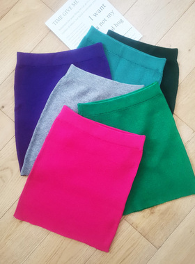 工厂清 弹力百搭短裙高腰羊毛针织半身裙基本款净板冬季新款多色