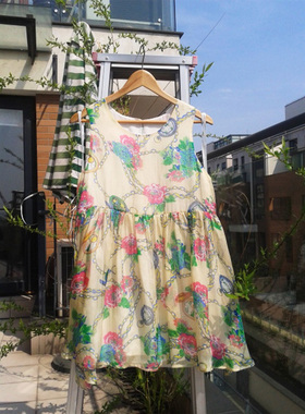 里外全真丝印花连衣裙桑蚕丝宽松娃娃裙背心裙田园夏季新款原单