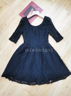 春秋新款出口英国元单复古蕾丝修身圆领蓬蓬公主风小礼服连衣裙L6