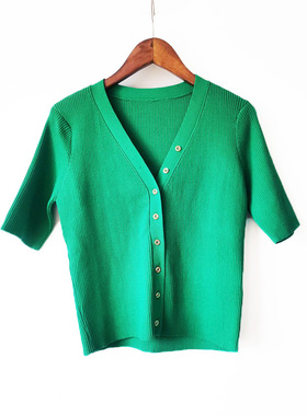 特 黑色两色短款针织中袖短袖开衫上衣春夏新款原单弹力修身百搭