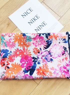 特惠 春夏秋新款亚麻印花披肩围巾保暖长方型欧美原单简约百搭