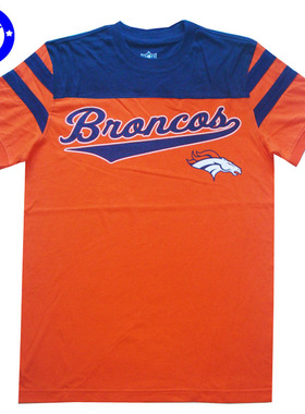 正品NFL丹佛野马Broncos橙色夏季男女美式印花纯棉短袖T恤M码XL码