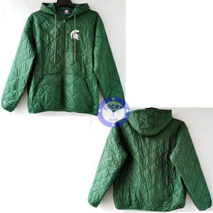 秋冬薄款正品密歇根州立防风保暖嘻哈宽松美式连帽羽绒服外套L码