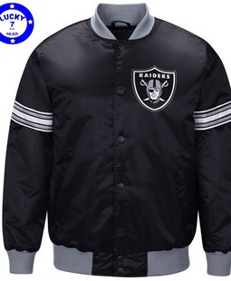 私藏正品突袭者Raiders经典酷黑银灰丝光亮面秋冬夹棉棒球服XL码