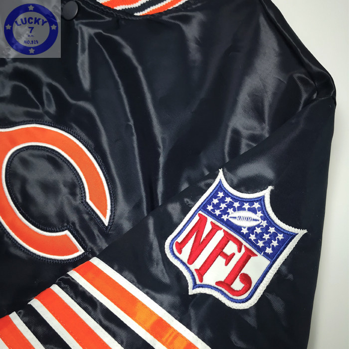 稀有私藏正品芝加哥熊80s经典复古缎面夹克秋冬款夹棉棒球服XL码