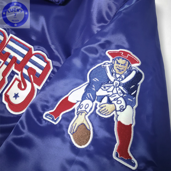 私藏正品新英格兰爱国者缎面夹克秋冬夹棉拉链大码翻领棒球服XL码