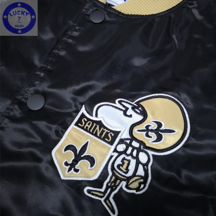 私藏正品NFL新奥尔良圣徒通勤百搭黑金丝光亮面秋冬夹棉棒球服L码
