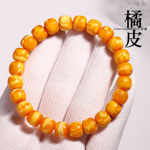 精工保真原矿俄料橘皮老蜜蜡白花虎皮纹老型单圈手串佛珠文玩手链