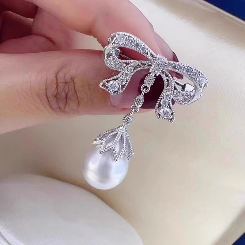 DIY珍珠配件精工复古宫廷蝴蝶结款胸针女半成品胸饰托胸花配饰女图片