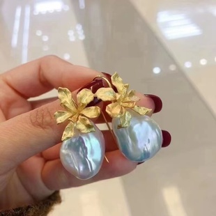 DIY珍珠配件 S925纯银复古宫廷款花朵耳环重工耳饰空托半成品耳钉