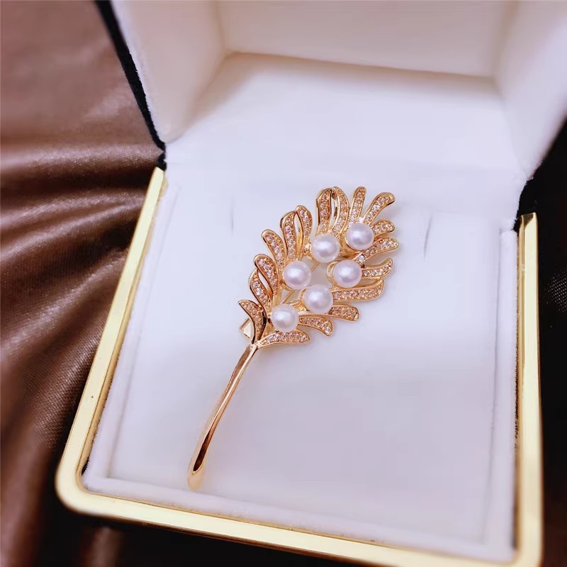 DIY手工配件 微镶精工多珠麦穗款胸针半成品胸饰空托稻穗胸花配饰